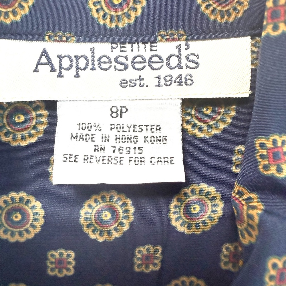 Appleseed's Navy and gold Long Sleeve Dress pleated skirt button front classy 8P - Picture 5 of 7